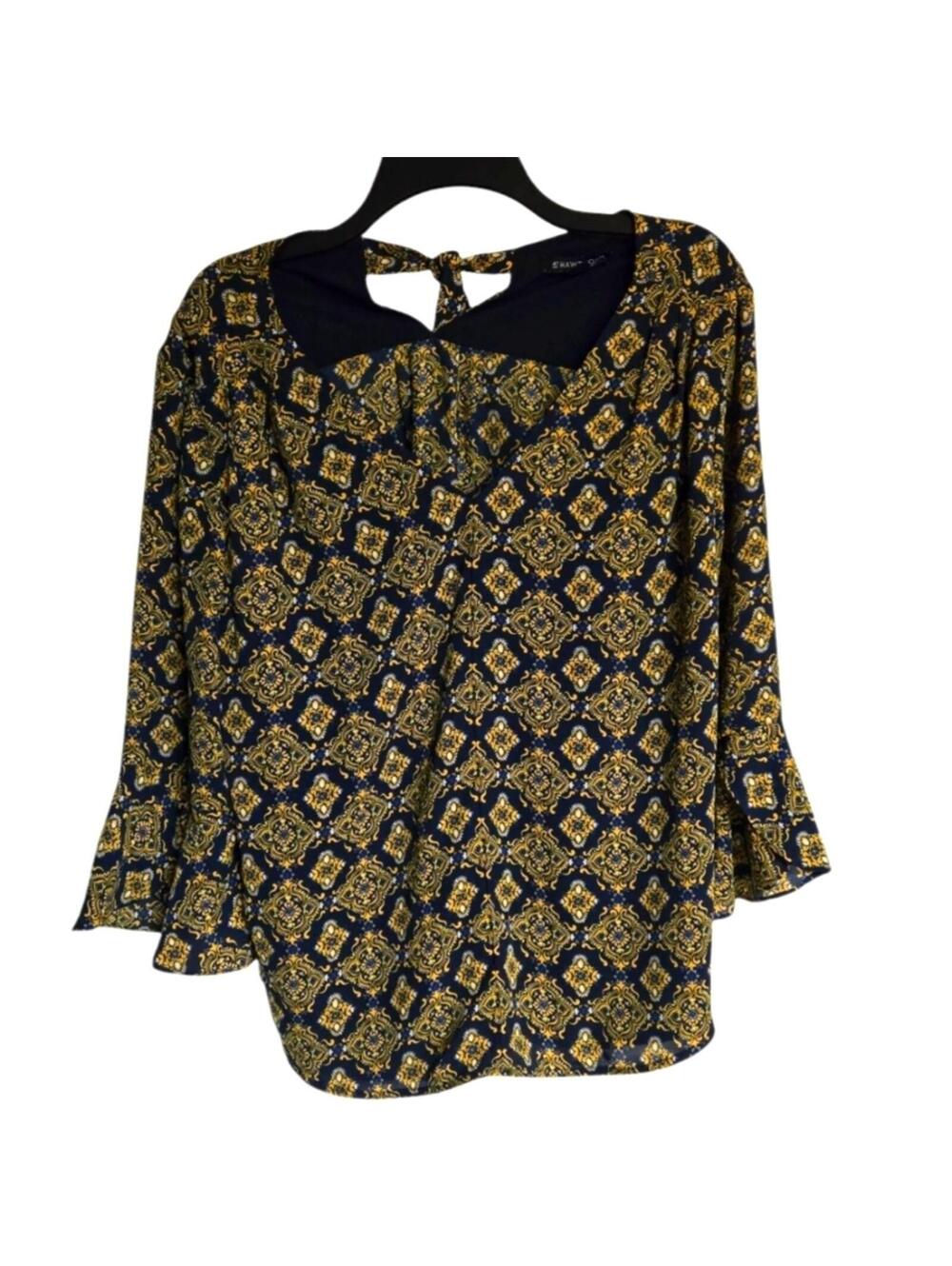 41 Hawthorn Gold And Blue 3/4 Sleeve Women's Blouse Large